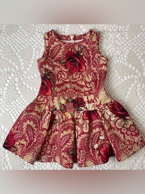 Monnalisa Baby Girl 2 Years Red Rose Floral Sleeveless Neoprene Dress